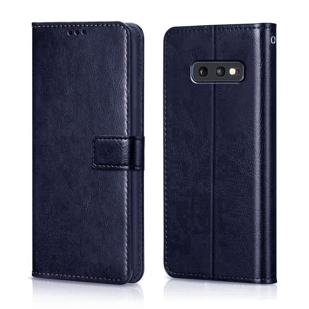 WOW IMAGINE Shock Proof Flip Cover Back Case Cover for Samsung Galaxy S10E (Flexible | Leather Finish | Card Pockets Wallet & Stand | Blue)