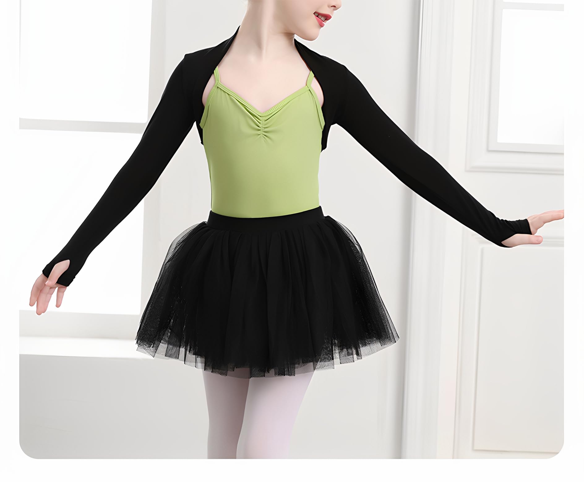 Ballettjacke Mädchen Langarm Bolero Cardigan mit Fingerloch Kinder Eleganter Shrug für Tanz Gymnastik Ballettkleidung