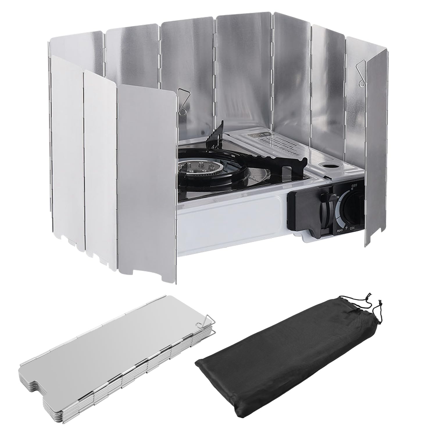 12 Placas Parabrisas Plegable para Camping, Parabrisas Plegable y Portátil, Protectora Paravientos de Aluminio, Estufa al Aire libre Parabrisas, Cortavientos Plegable para Cocina o Gas de Camping