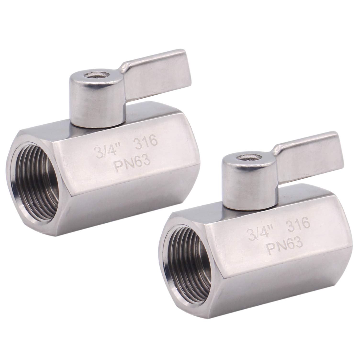 Dernord válvula de bola NPT de 3/4 pulgadas hembra y hembra con mango de acero inoxidable (Paquete de 2)
