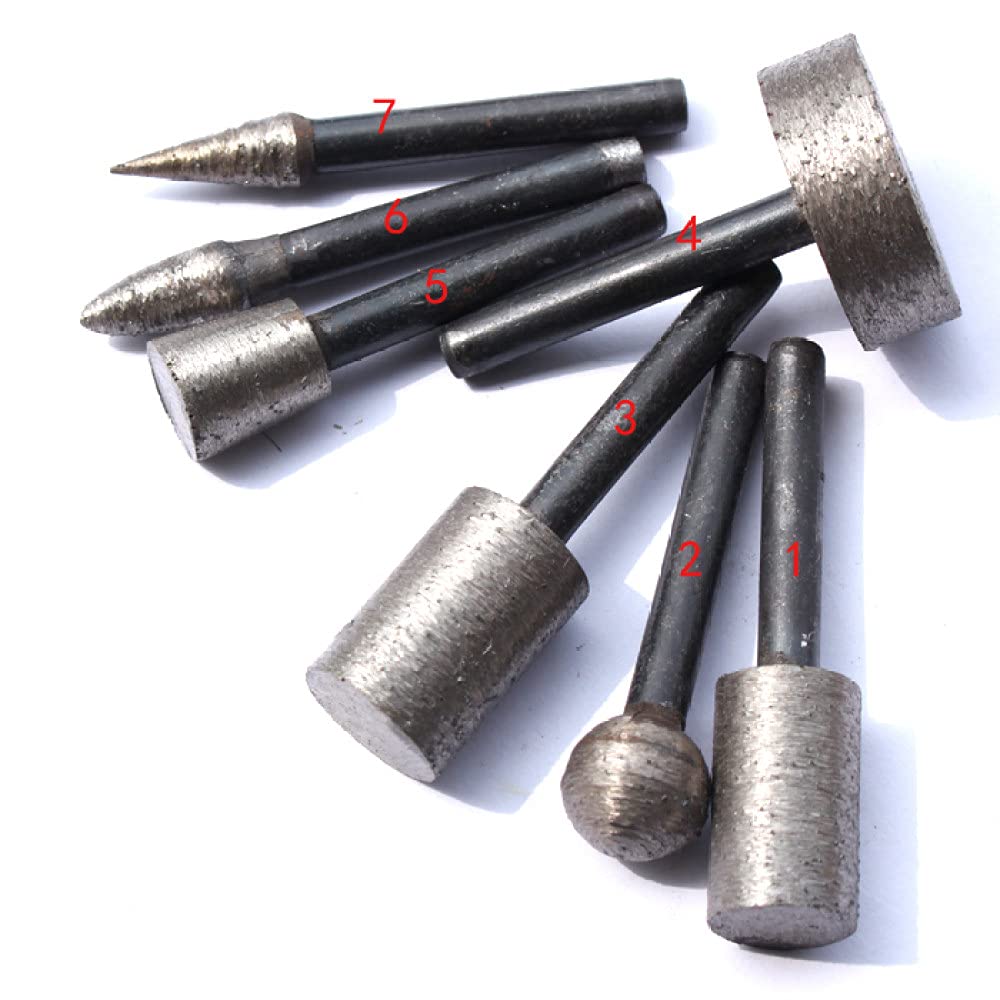 7 pièces/ensemble 46#6mm tige diamant têtes de meulage frittage points montés T boule cône roue cylindrique sculpture sur pierre meulage, 46