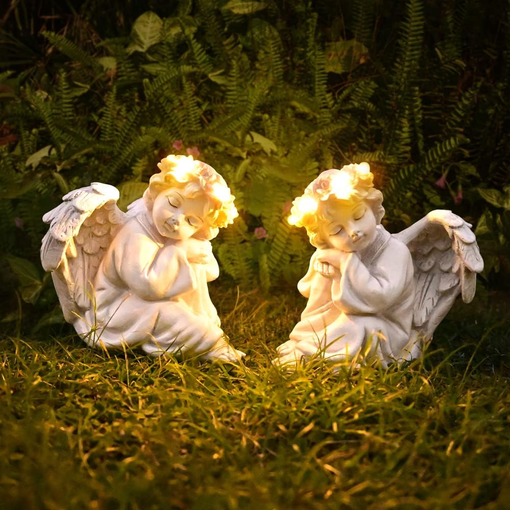 Angel Statue Garden Decor for Outside Solar Outdoor Decorations Patio Cherub Christmas Yard Porch Home Lawn Art Light up Figurine Memorial Sculpture Gift for Mom Mother Grandma - Image 4