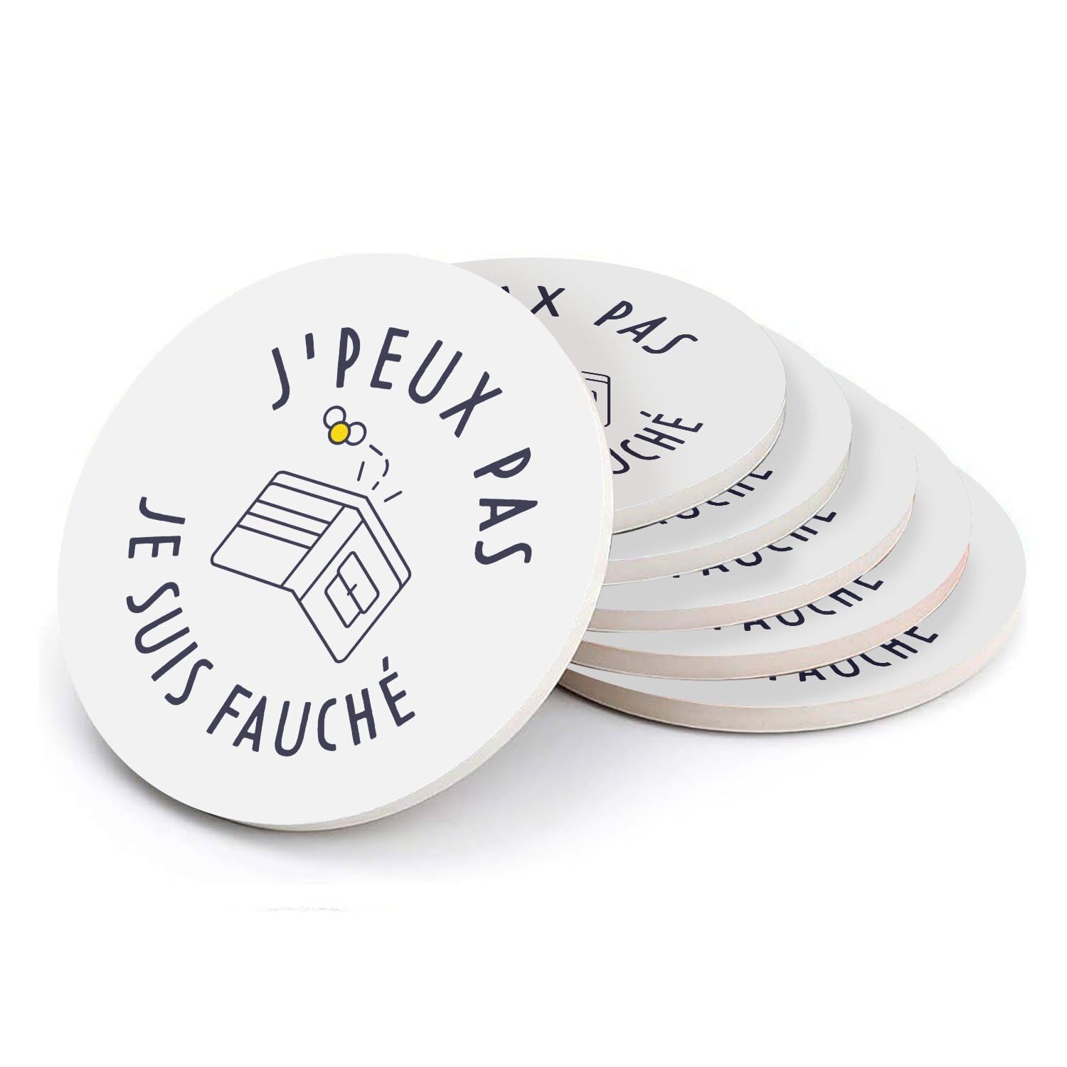 Sous verre ronds en céramique dessous de verre design humour pour table basse lot de 6
