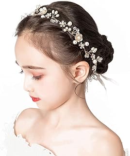 𝗪𝗲𝗱𝗱𝗶𝗻𝗴 𝗛𝗮𝗶𝗿 𝗔𝗰𝗰𝗲𝘀𝘀𝗼𝗿𝗶𝗲𝘀 𝗳𝗼𝗿 𝗞𝗶𝗱𝘀, Princess Headpiece White Flower Headband Pearl Hair Dress for Girl and Flower Girls Cute Bridal Wedding Hair Band