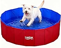 TrekFree Foldable Pet Pool 32" x 8" - Collapsible Dog Swimming Pool, Non-Slip Bath Tub for Backyard, Travel & Camping