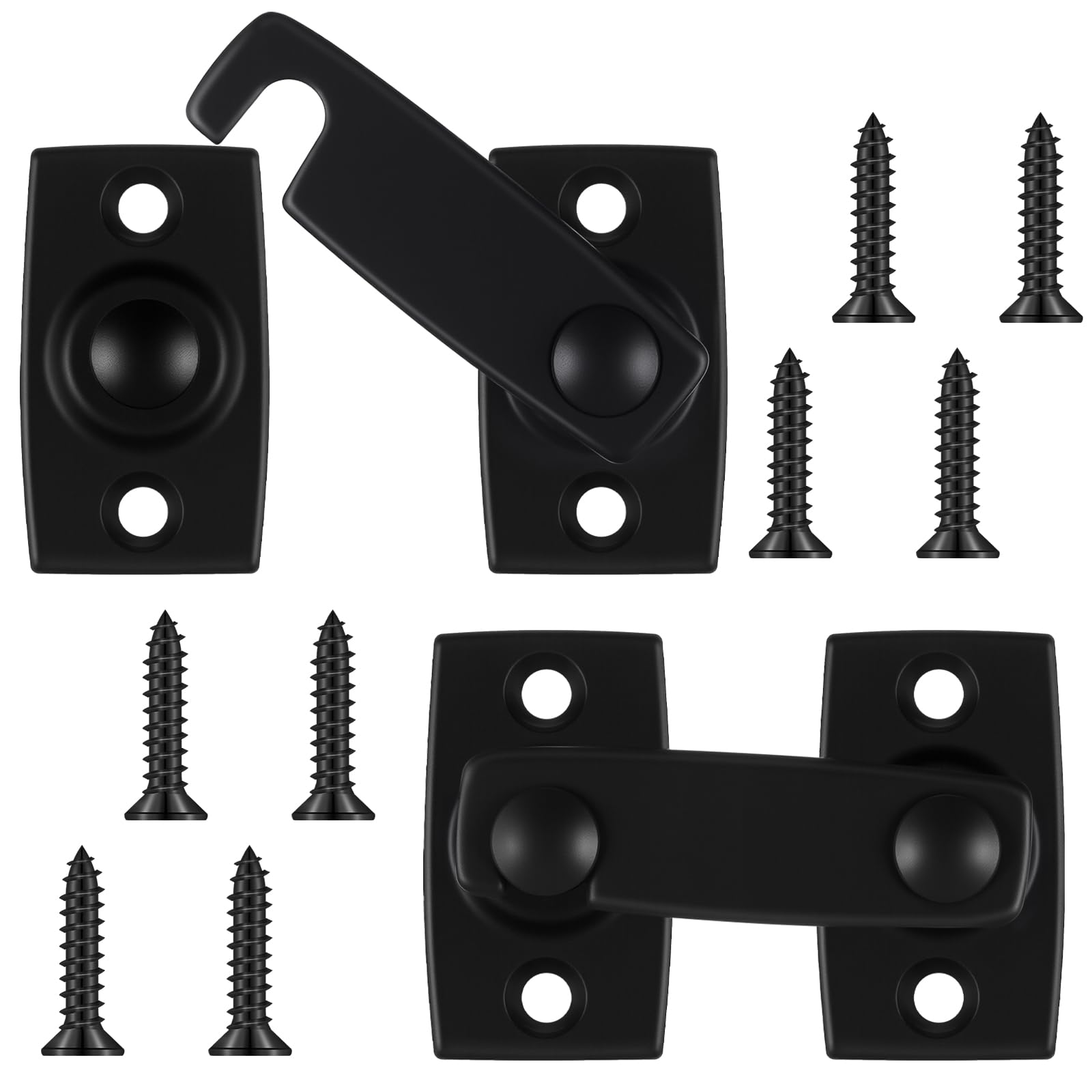 Hicarer 2 Pcs Shutter Bar Door Latch 7/8" x 2-3/32" Black Brass Gate Latch with Mounting Hardware RV Sliding Door Latch Patio Sliding Door Safety Lock for Home Security