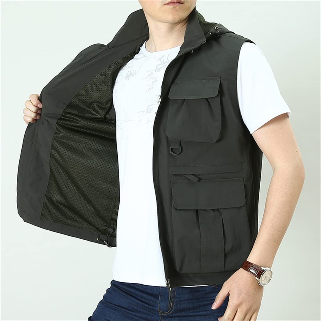 Gilet da pesca multitasche da esterno da uomo con cerniera e gilet da pesca traspirante Black Xxl
