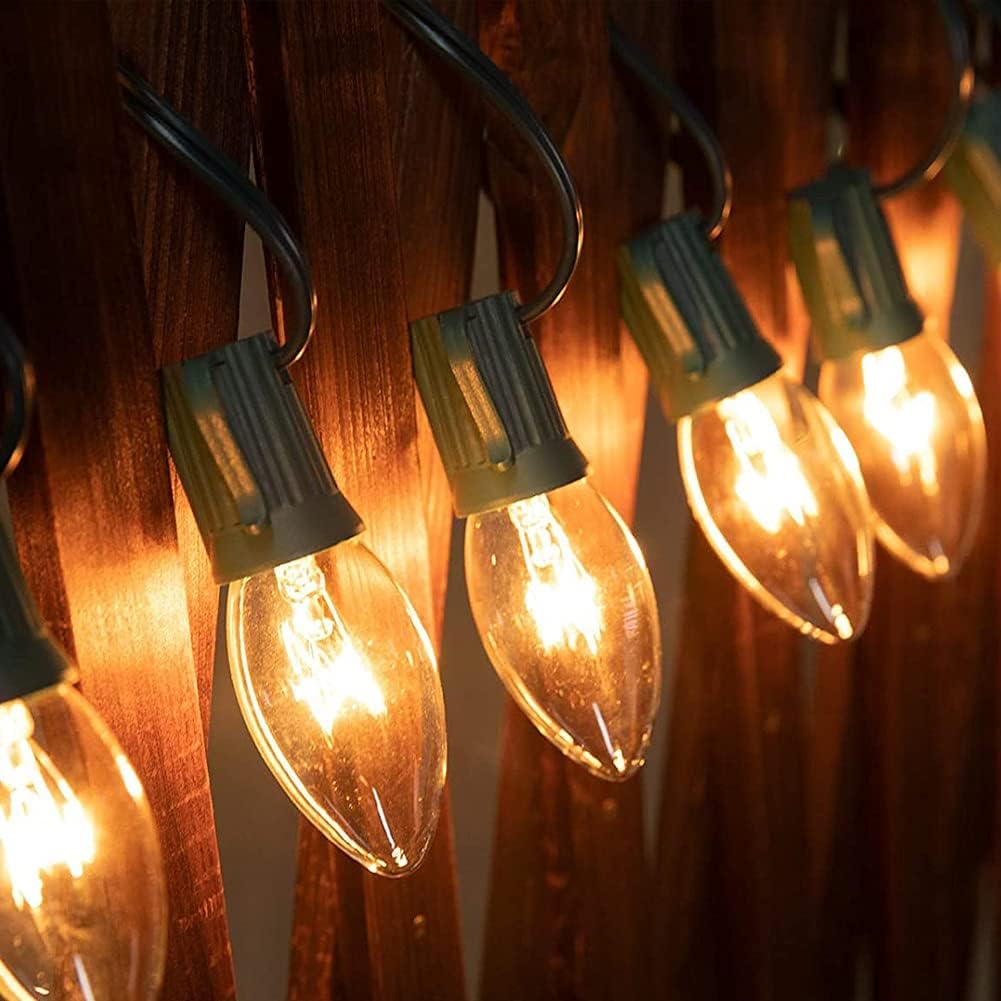 SUNSGNE C9 Clear Christmas Lights 25Ft Outdoor Christmas String Lights with 26 Clear Light Bulbs for Outdoor Patio, Cafe, Party Decor- Green Wire - Image 6