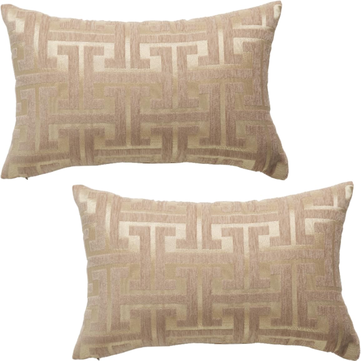 Fszhenzuan Geometry-Khaki Pack Of 2 Chenille Cushion Covers 30X50cm Geometric Jacquard Khaki Decorative Throw Pillow Covers Soft Boho Pillowcases With Invisible Zipper For Bedroom Sofa Home Decor