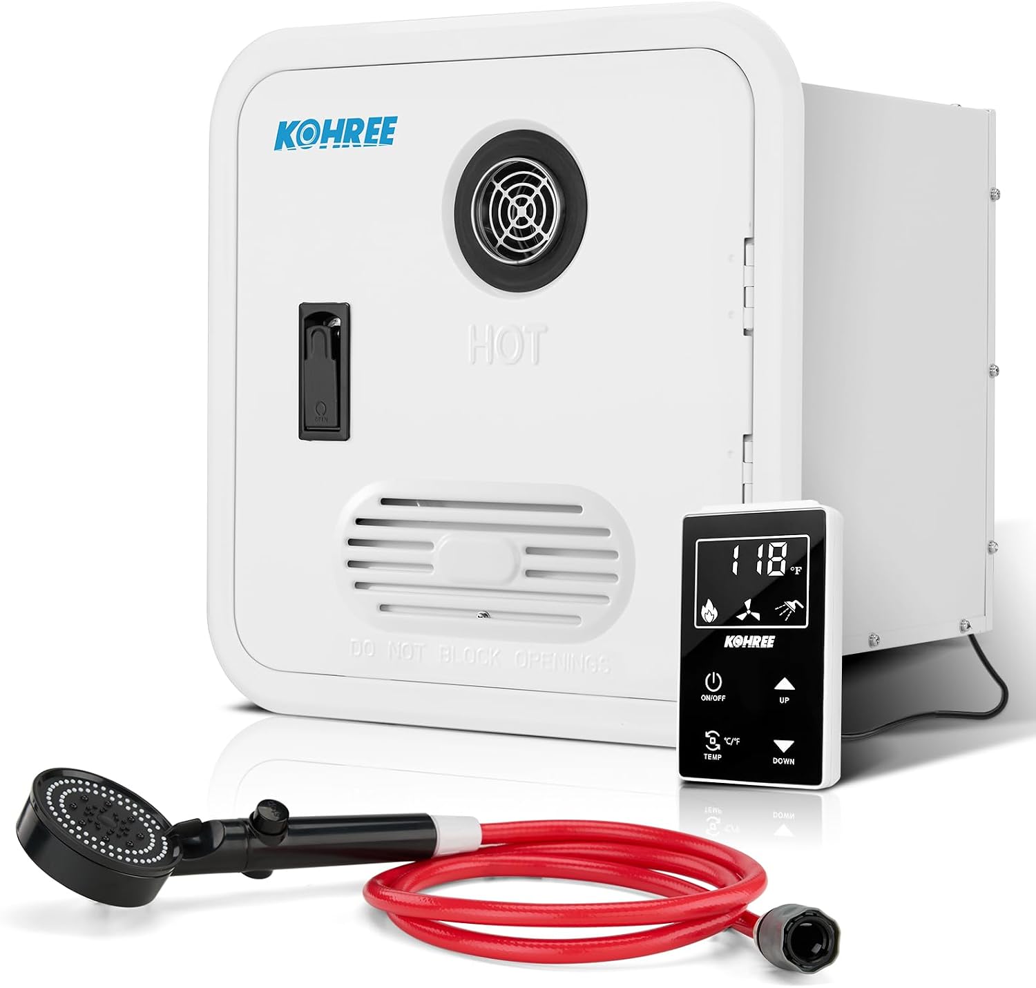 Kohree RV Tankless Water Heater, Upgraded 60,000 BTU RV Water Heater with 15 x 15 inches White Door, Remote Controller and External Shower, 12V DC, On Demand Instant Hot Water Heater for RV Campers