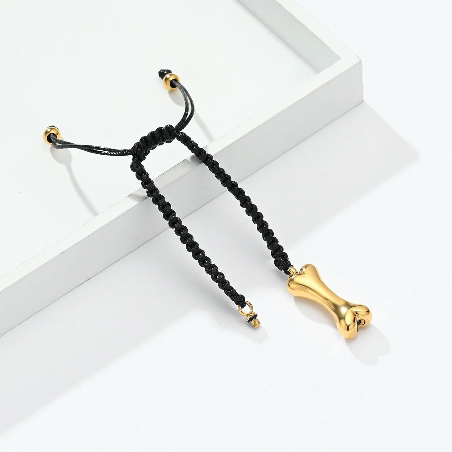 Dog Bone Urn Bracelet Ashes Keepsake Cremation Jewelry Braided Rope Urn for Pet Ashes Adjustable Memorial Bangle Jewelry-Gold