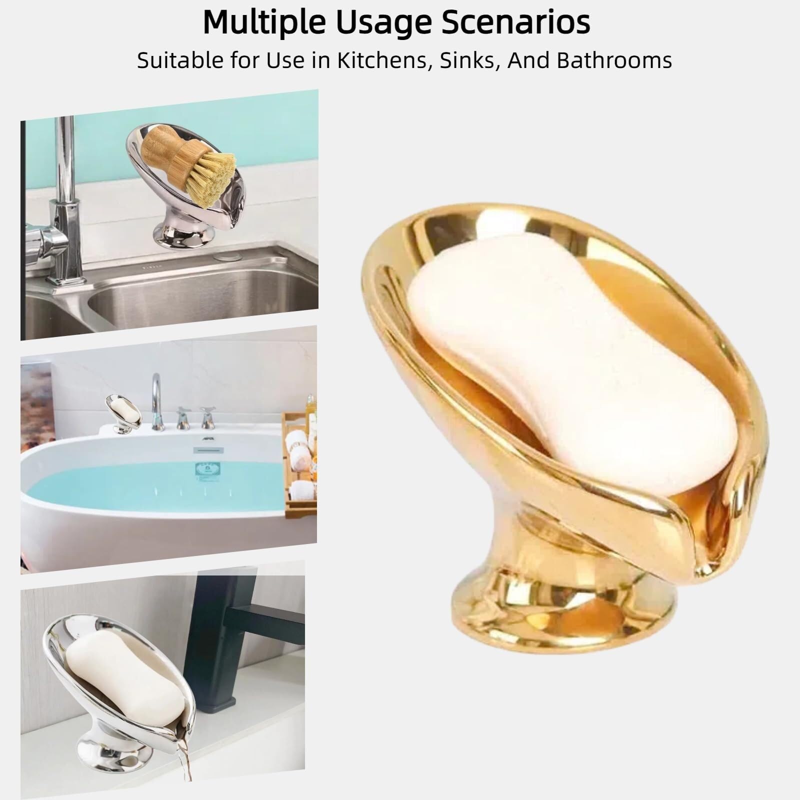 Jaboneras de baño Jabonera de Ducha autodrenante cerámica Brillante metálica usada Decoración estética para el baño(Golden)