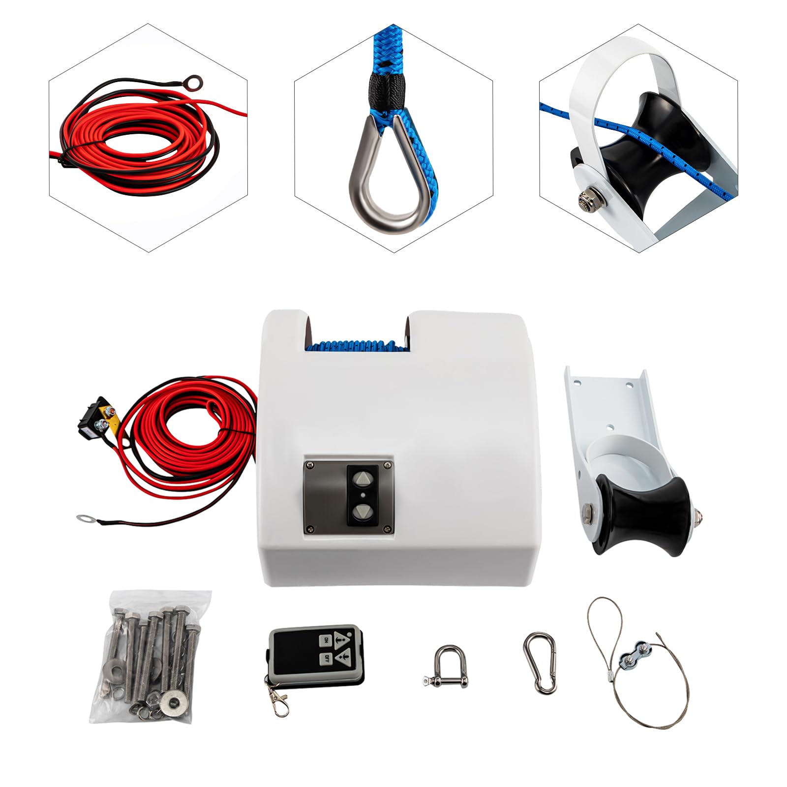 Molinete eléctrico, cabrestante de ancla de agua salada, cabrestante eléctrico, ancla de agua dulce y salada, para barcos con control remoto inalámbrico, molinete de ancla, 12 V, 45 lbs, 70