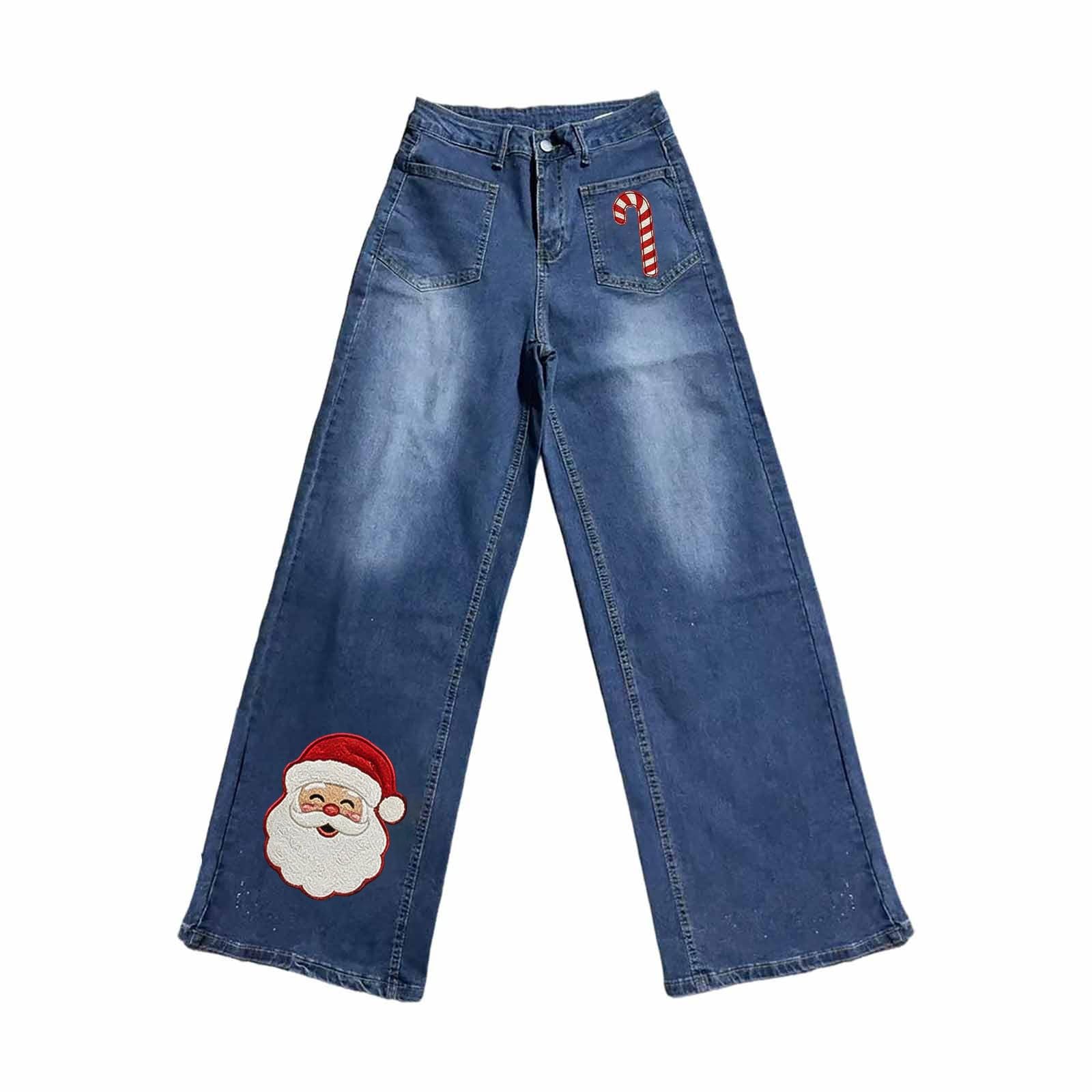 Damen Jeans - Gerades Bein Blumenmuster Jeans für Damen mit mittlerer Taille elastischem Stretchmaterial für Festliche lässige Anlässe