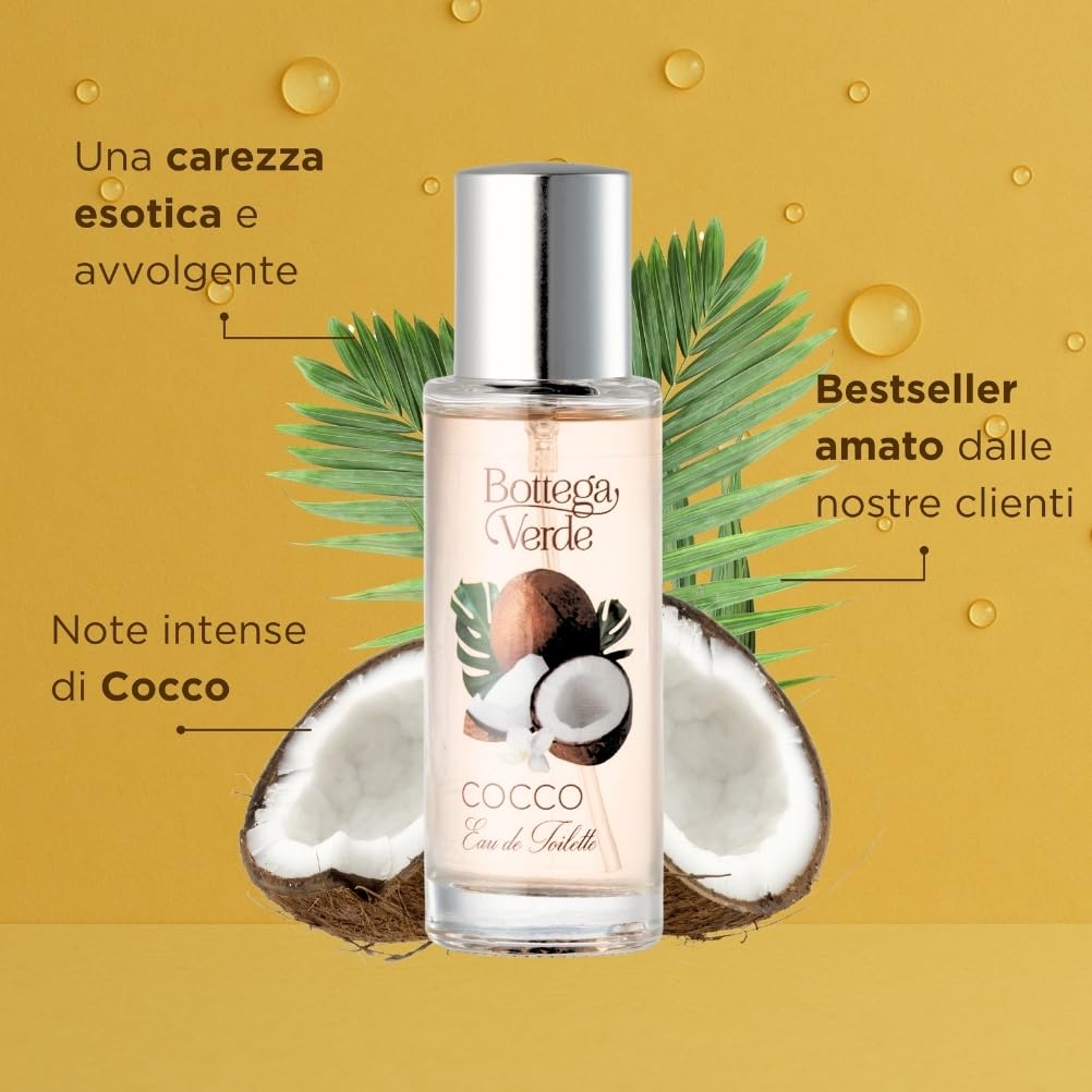 Bottega Verde - Eau de toilette Cocco - Profumi Donna - Profumo Vaniglia e Note Fiorite - Fragranza Esotica e Avvolgente - Parfum Donna Rinfrescante - Perfume Ideale per l’Estate - 30 ml