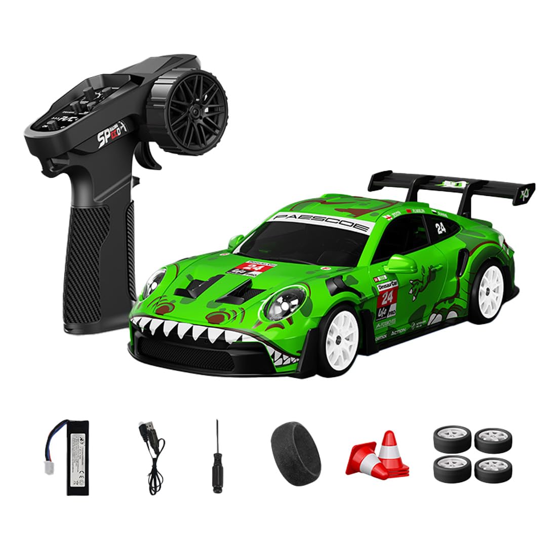 NULA 1:24 RC Drift Car, D24 RTR Full Proportional 4WD High Speed Remote Control Car with Gyro, Dual Drift Racing Tires, LED Light Effects for Adults- (S1 Green Finish / D24-03)