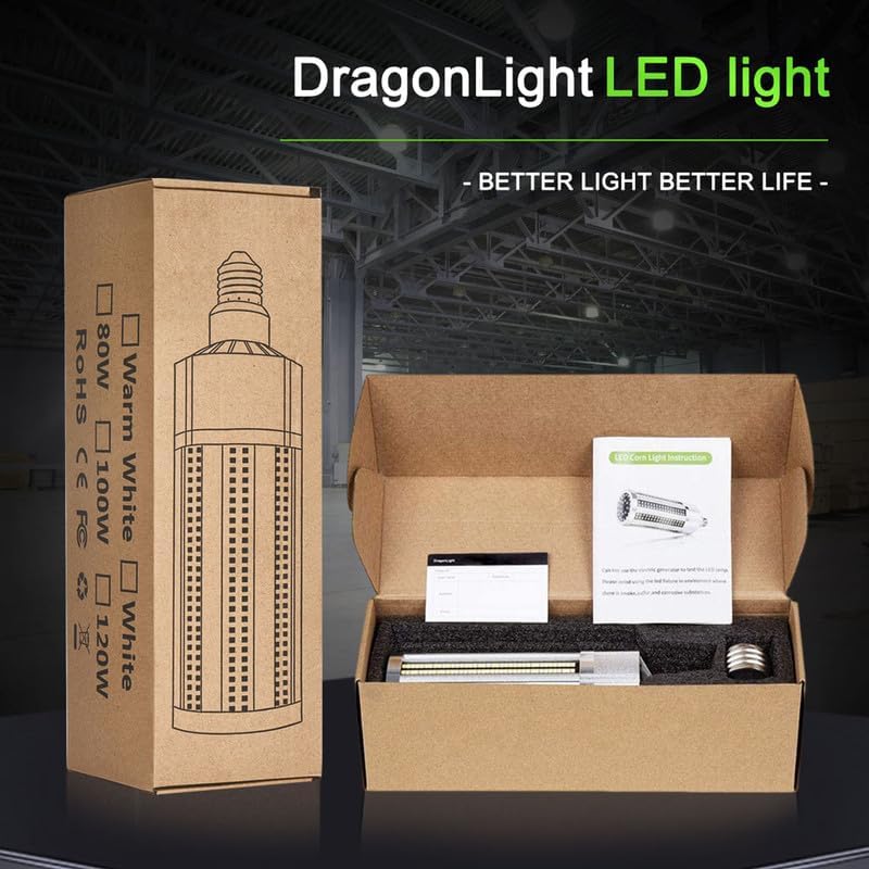 Miniatura 7 de DragonLight Bombilla LED de maíz de 25 W sin ventilador (equivalente a 250 vatios) E26E39 Lámpara LED con base de Mogul grande 6000K Luz diurna