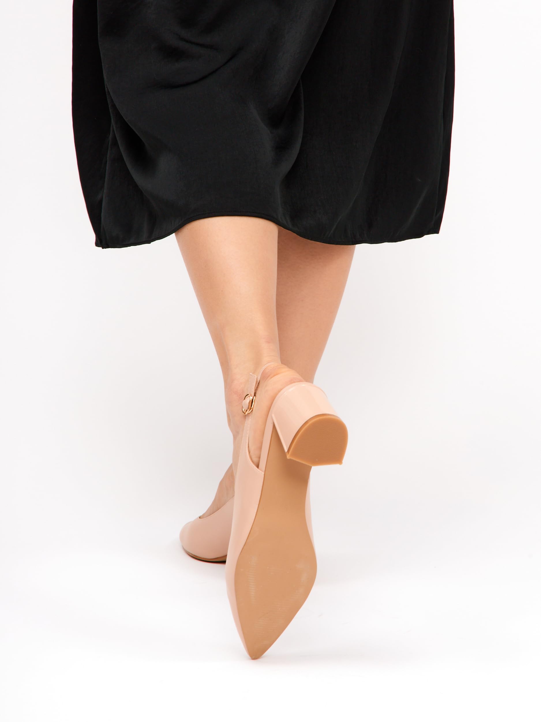 Pumps, scarpe da donna con tacco a blocco, 5,5 cm, morbida finta pelle scamosciata/similpelle, comode décolleté con tacco, bianco/nero/rosso/beige/nude/tortora, cinghie per la schiena
