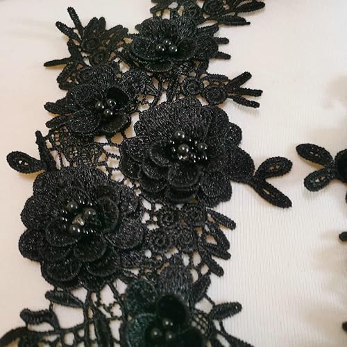 Miniatura 3 de Bordado Taladro de flores tridimensional Encaje hueco DIY Decoración de ropa Accesorios de costura a mano (negro)