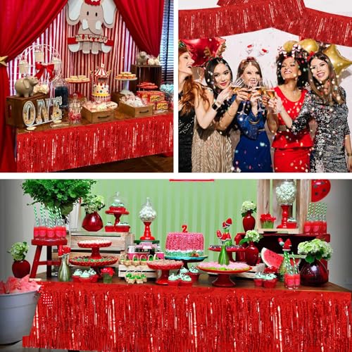 Image of BEISHIDA 3 Packs Metallic Foil Fringe Garland Laser Red Wall Hanging Tinsel Fringe Banner for Car Floats Bridal Shower Wedding Valentine's Day Birthday Anniversary Graduation Party Decoration(30 Feet)