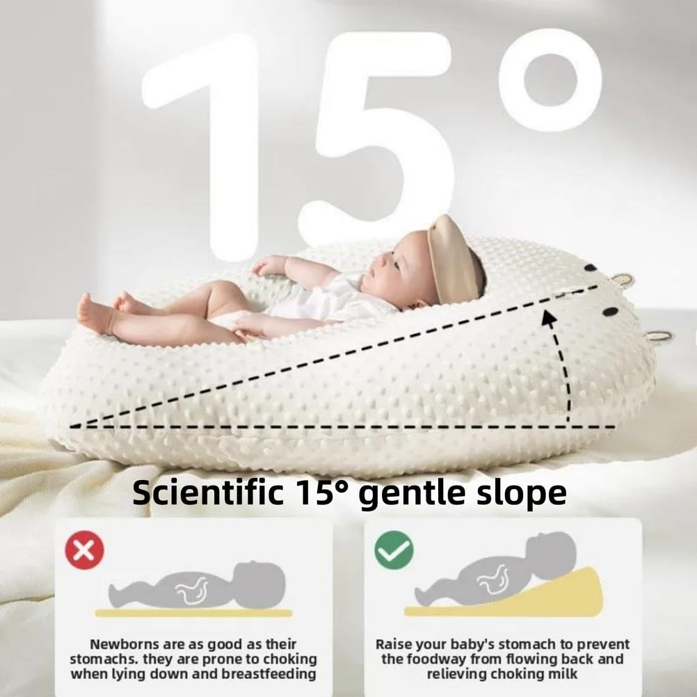 Poduszka dla niemowląt Baby Lounger - Podpora do karmienia dla noworodków z nachyleniem 15°, miękka powierzchnia w kropki, poduszka chroniąca przed ulewaniami,Yellow