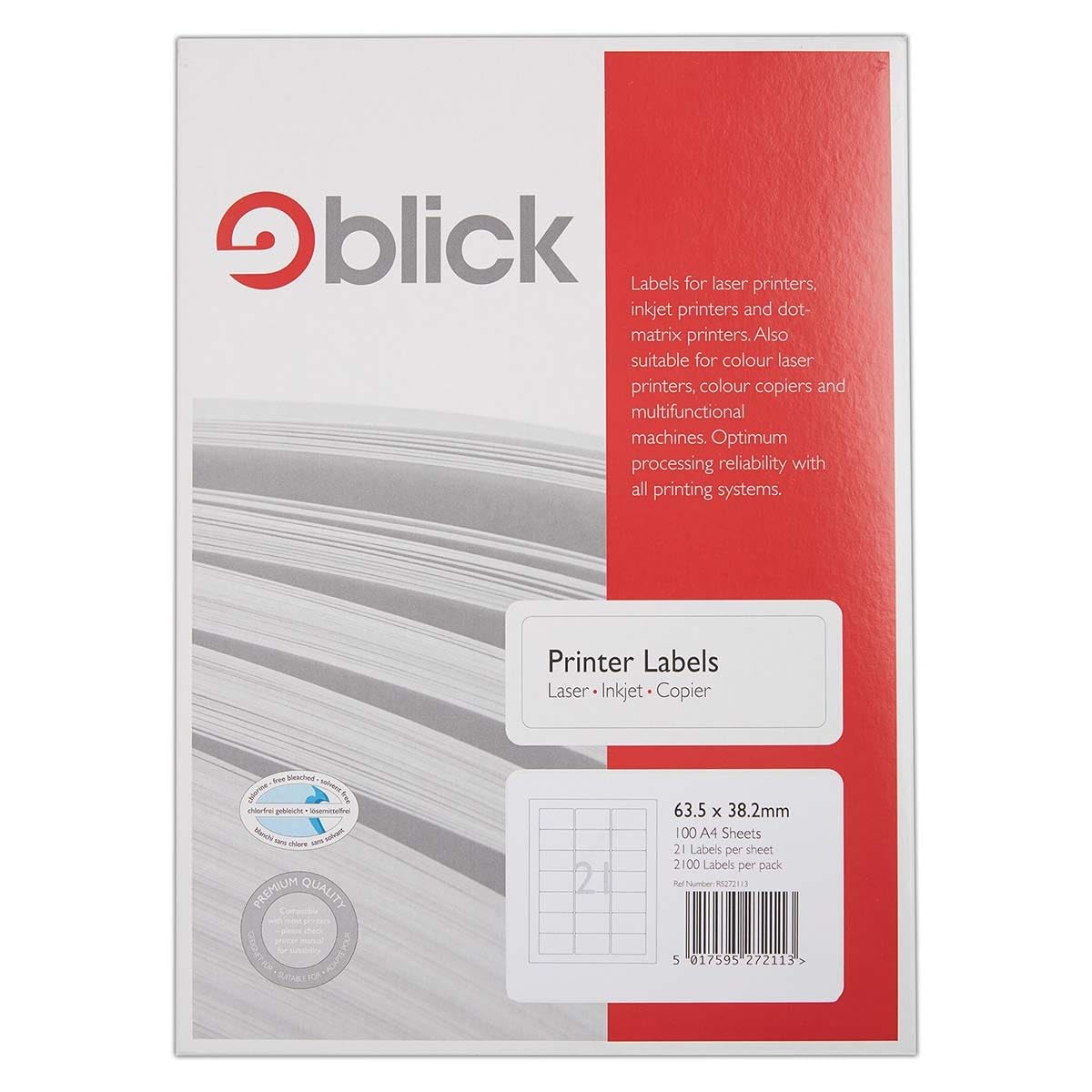 Ryman Address Labels P21 Universal 64x38mm 21 per A4 Sheet 100 sheets