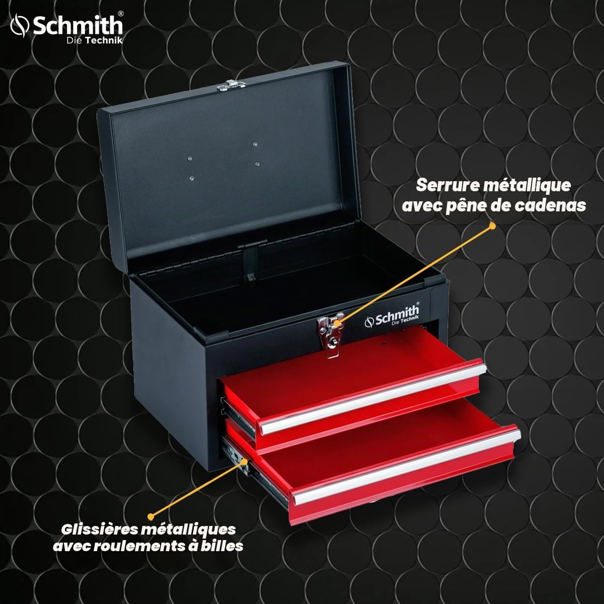 Coffre à outils vide - Coffre à outils métallique - Armoire à outils avec tiroirs (2 pièces) - pour atelier et garage, guidages à roulements à billes, capacité de charge 20 kg, 2 serrures