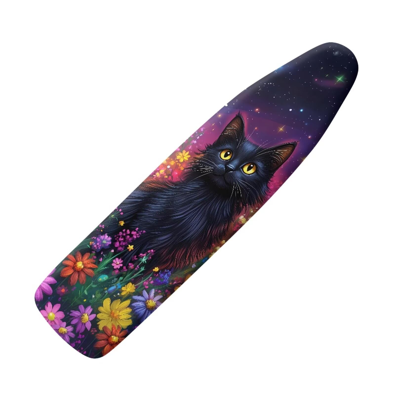 ZIATUBLES Daisy Floral Black Cat Print Polyester Ironing Board Cover Iron Padding Covers with Hook and Loop Fastener Straps Home Accessories Heat Ressiatant for Laundry Clothing Shop Home, 2XL — image 1