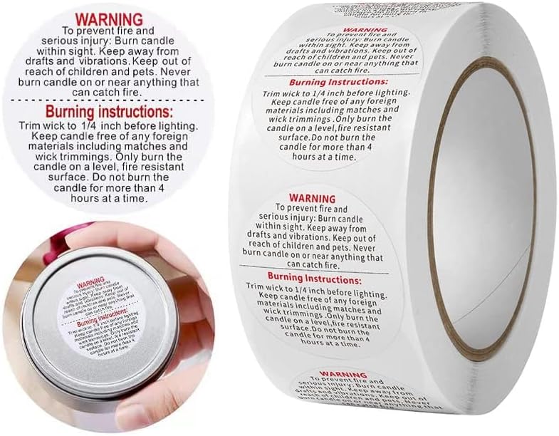 1000 Pcs Candle Warning Labels - Safety Stickers for Candle Making DIY Jars & Tins (White, 1.5 inch Round, For Jars/Tins) image 5