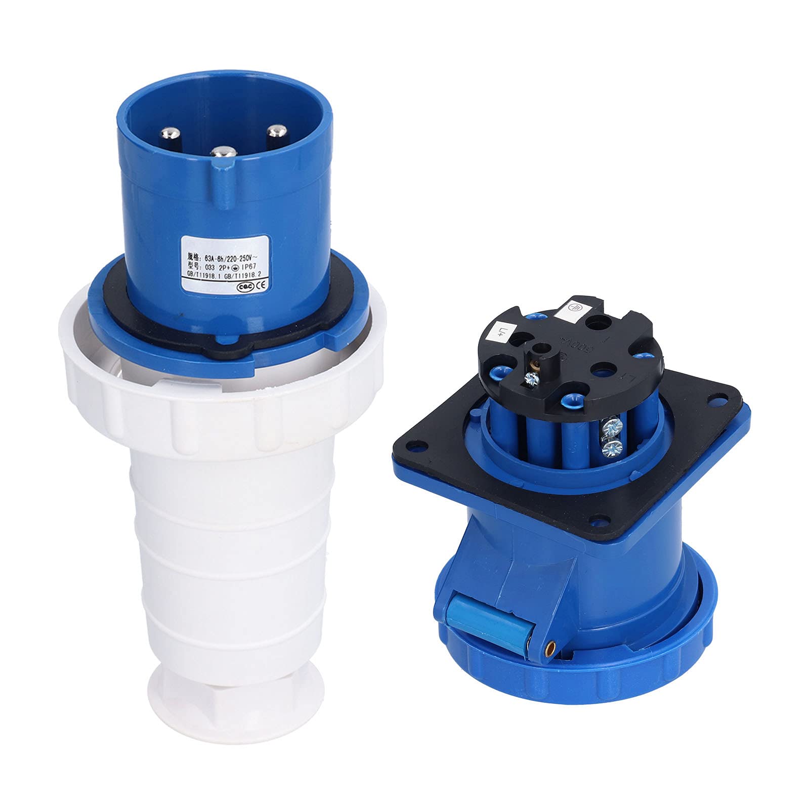 Fafeicy Jeu de Prises et Prises Industrielles, 220‑250V 63A 2P+T IP67 Connecteur Étanche 3 Broches 3 Phases Prise Dissimulée, pour Fabrication Industrielle, Opérations Commerciales, Production