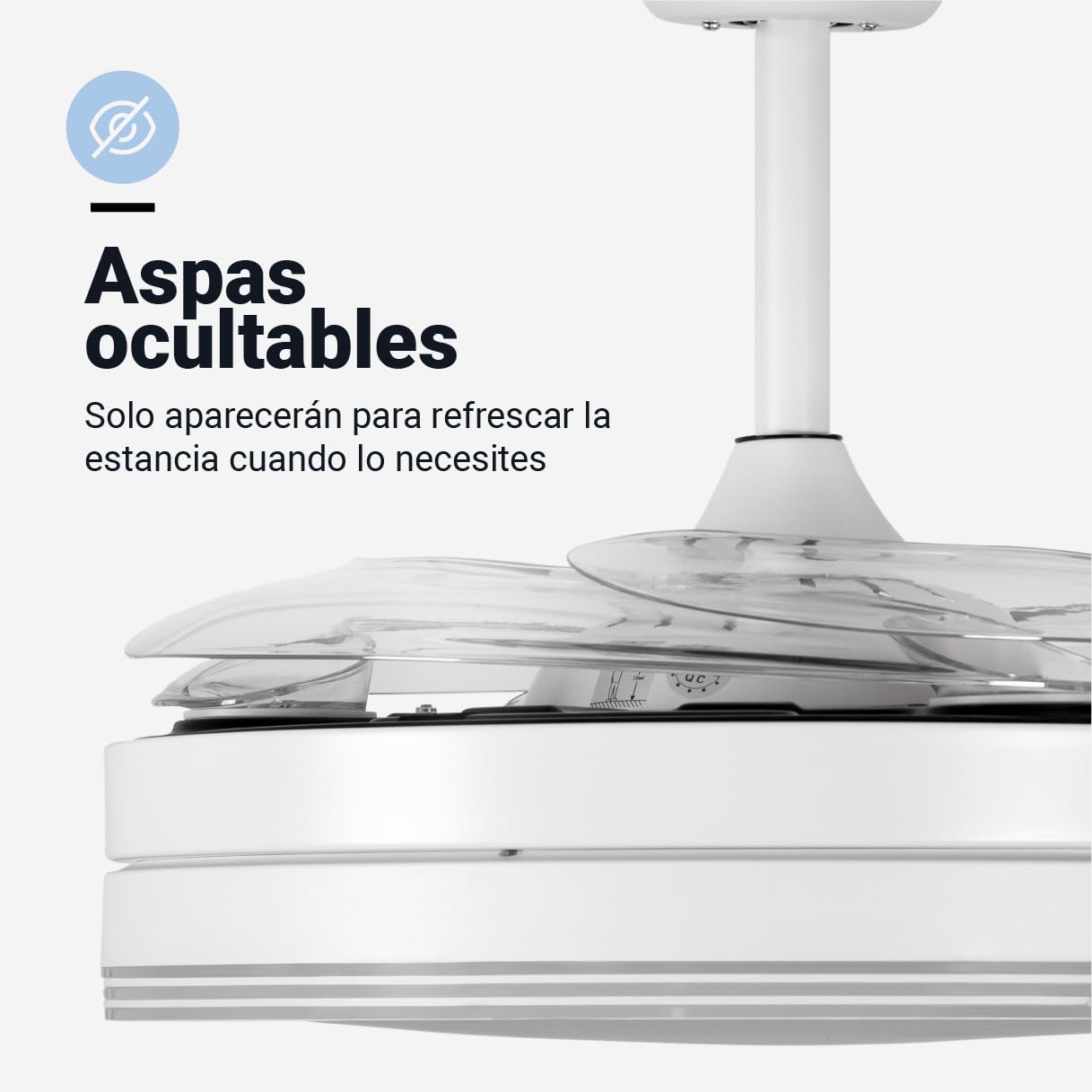UNIVERSALBLUE VITRIMUR | Ventilador de Techo con Aspas Retráctiles | 6 Velocidades |Luz LED| Motor DC | Silencioso | Modo Invierno | Temporizador | Mando Incluido | Facil De Montar (Blanco)