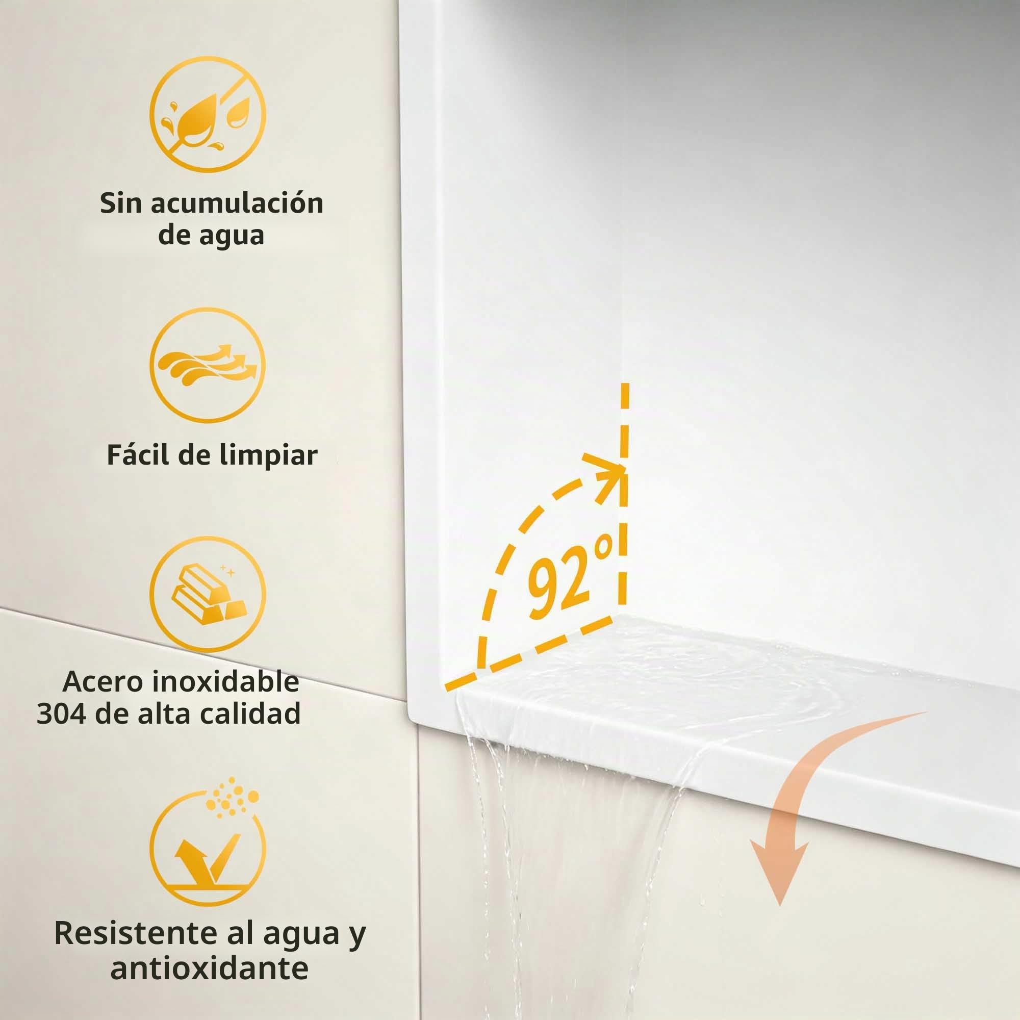 Nicho de pared de acero inoxidable con LED, empotrado, estante de ducha de dos capas, nicho de pared para baño, nicho de ducha, nicho de ducha, 60 cm x 30 cm, no requiere azulejos, color