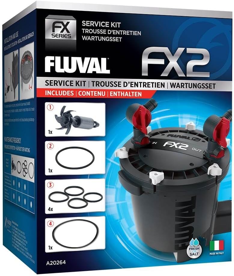 Fluval FX2 Service Kit – Replacement Parts for FX2 Canister Filter – Includes Magnetic Impeller Assembly, Motor Seal Ring, Lid O-Ring & 4 Click Fit O-Rings – Genuine Fluval Maintenance Set