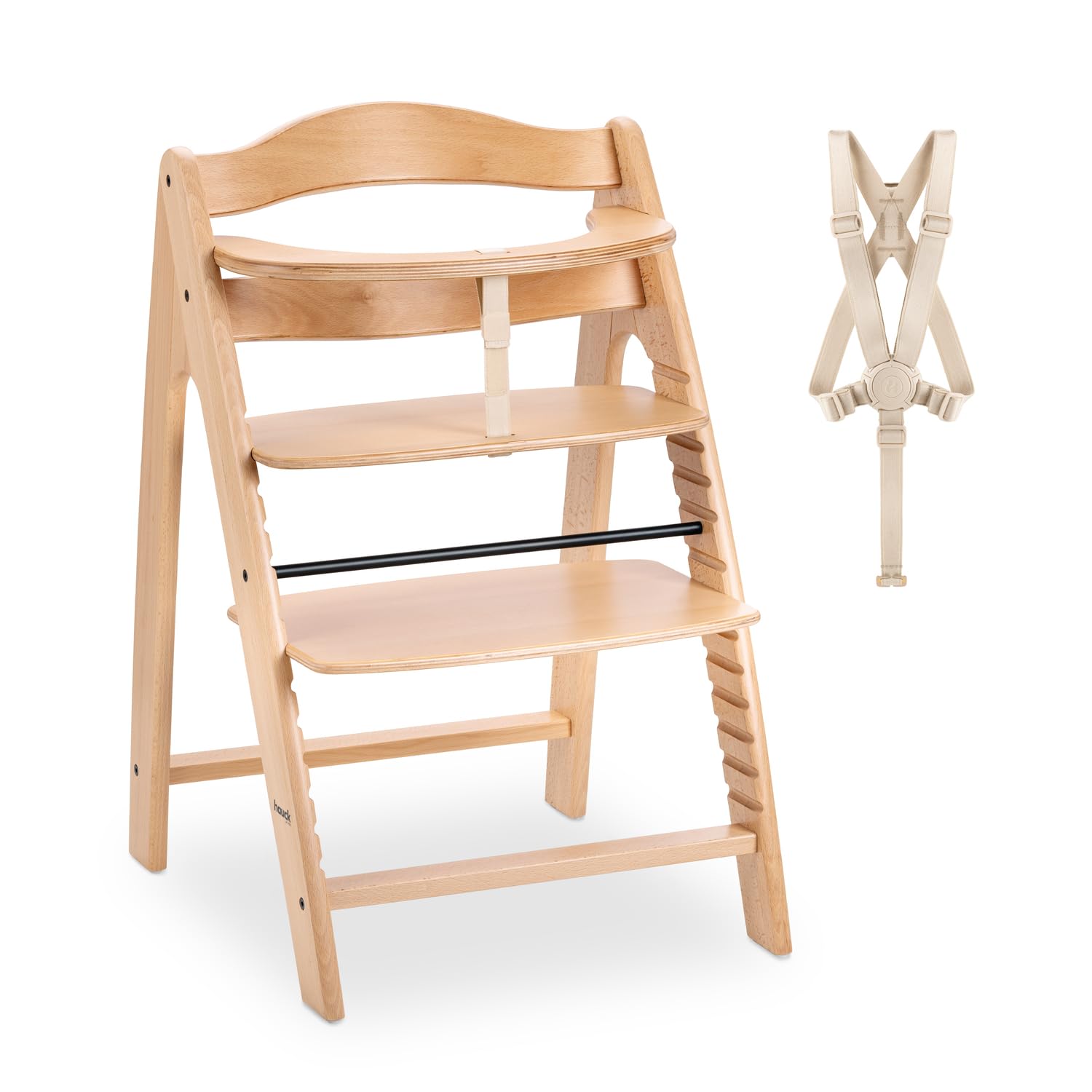 hauck Arketa Trona Evolutiva Bebé de Haya | Tronas de Madera Certificada FSC® | Silla Evolutiva desde 6 Meses - Ajustable con Barra de seguridad - Cinturón y Arnés de 5 Puntos