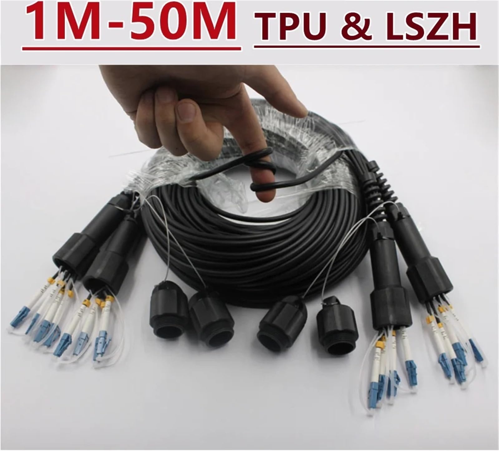Câble patch en fibre blindée TPU 8 fils 1-50 m PDLC LSZH SM noir 8C SC LC FC ST A monomode 8 fibres optiques 20M30M40M (2 m 3 pièces LSZH LC-LC)
