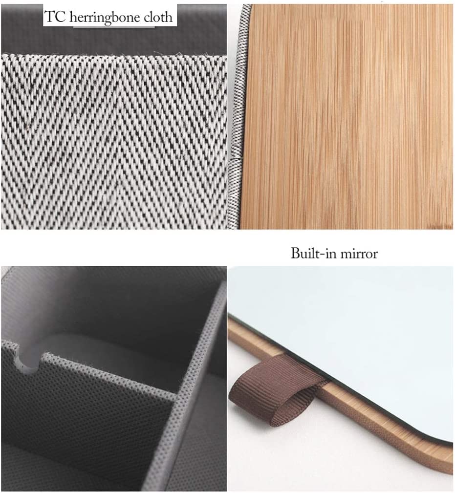Organizer na Biżuterię Lustrzana Pokrywa Bambusowa W Jodełkę Zewnętrzna Tkanina Zegarek Pudełko Do Przechowywania Biżuterii Dla Kobiet Etui do Przechowywania(Rectangle 1pcs)