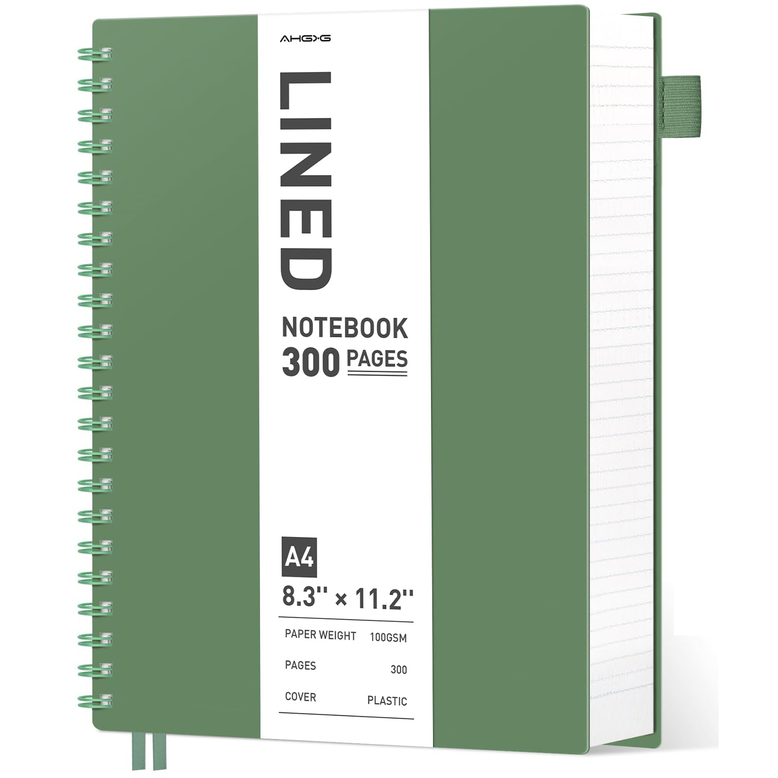 AHGXG Carnet à spirale ligné – Carnet à spirale 21,6 x 27,9 cm Grand format A4, 300 pages lignées, papier épais de 100 g/m², couverture rigide en plastique pour homme et femme, pour bureau, école,