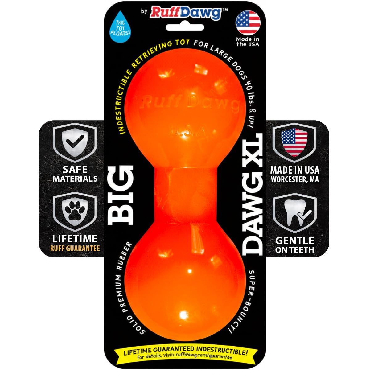 Jouet pour chien indestructible Ruff Dawg Barbell XL haltère en caoutchouc lourd