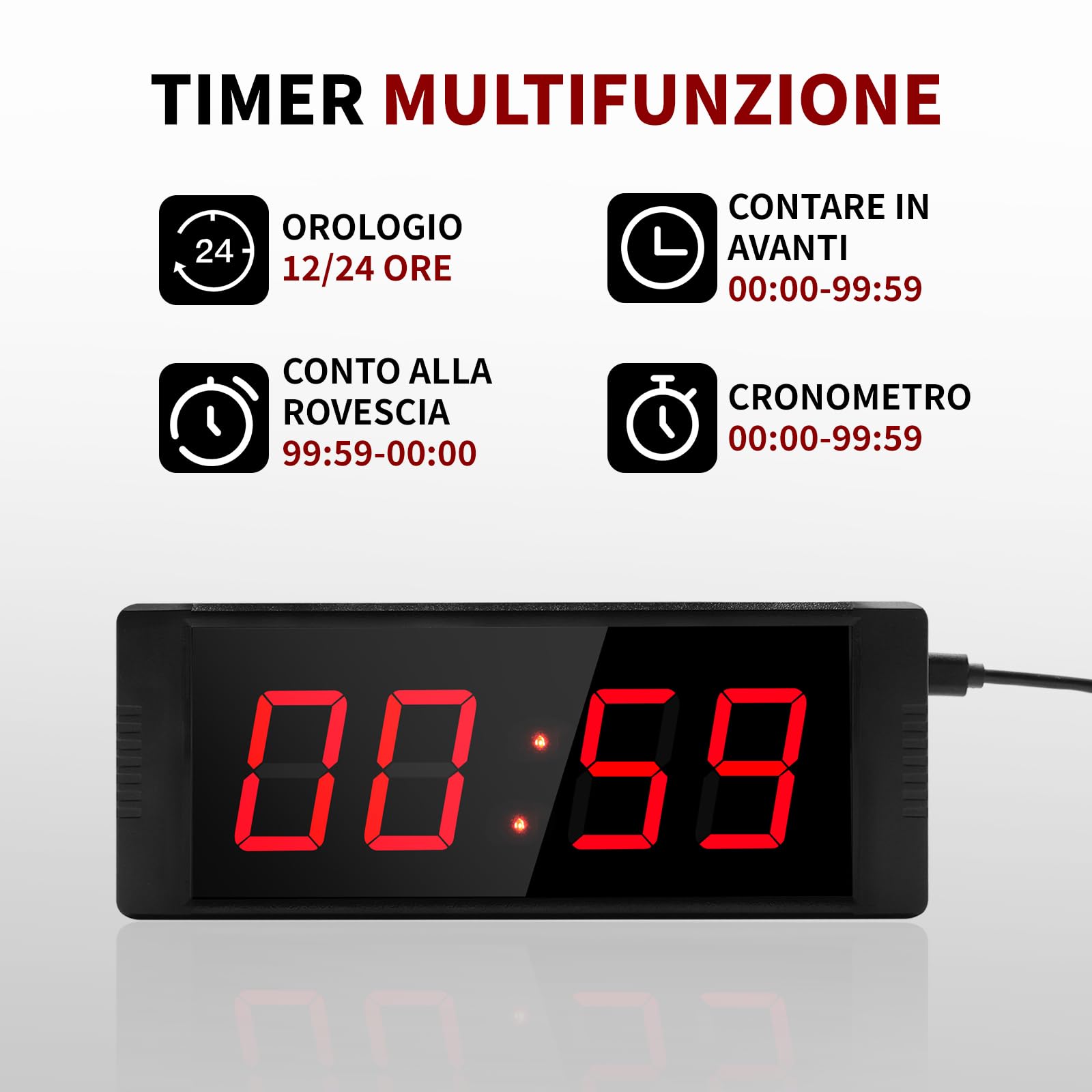 LUCKY TIME Timer da palestra con pulsante Start/Stop, cronometro digitale a LED con conteggio progressivo/conto alla rovescia, con telecomando, timer a intervalli, orologio per allenamento, palestra