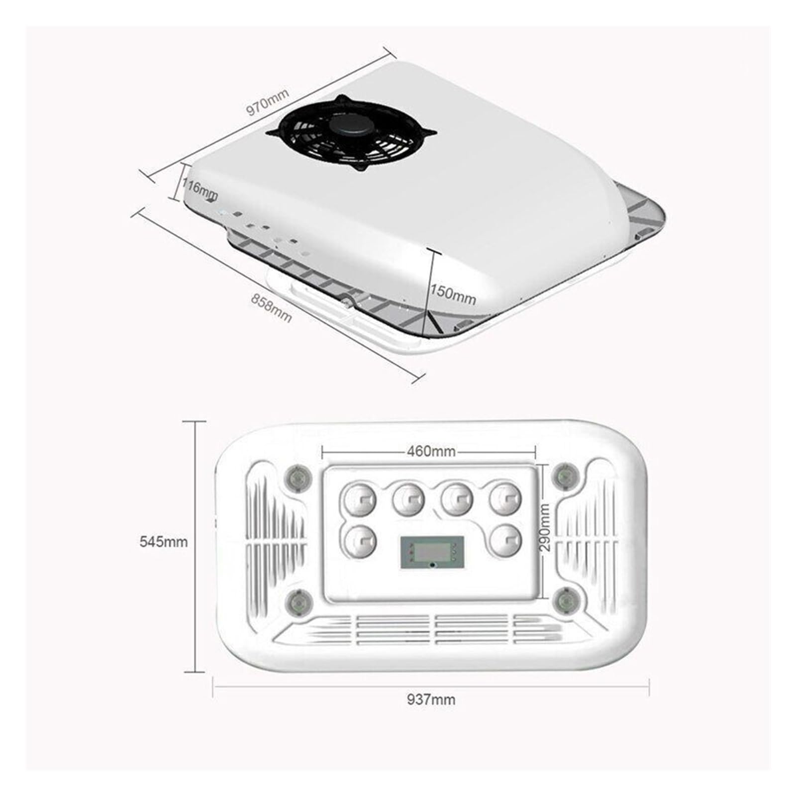 Aire Acondicionado eléctrico de 12V/24V para vehículos recreativos, Aire Acondicionado de Techo para autocaravanas, caravanas y Furgonetas Camper, refrigeración eficiente.