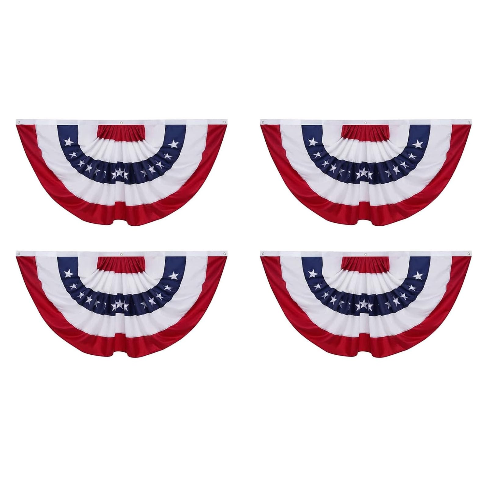 Homissor American Flag Bunting Outdoor 3x6 Ft 4 Packs US Pleated Fan Flag Embroidered Stars USA Pleated Bunting