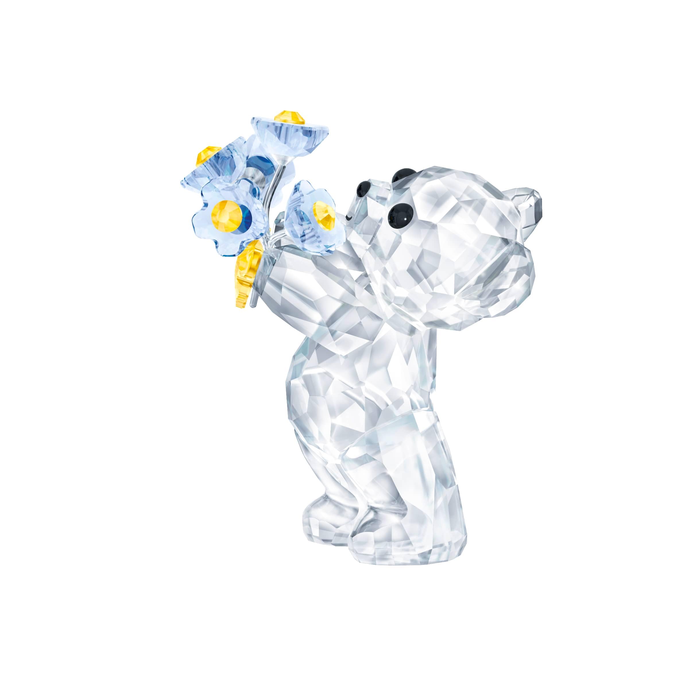 Kris Bears Forget Me Not, Clear Swarovski Crystal with Blue and Yellow Accents, Part of the Swarovski Kris Bears Collection