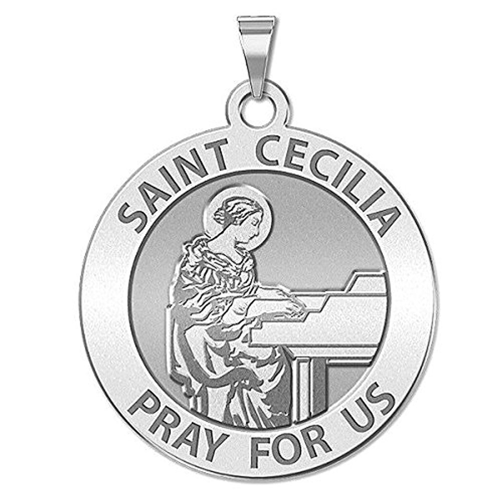 PicturesOnGold.com Saint Cecilia Religious Medal (Grand Piano) - - 2/3 Inch Size of Dime, Sterling Silver