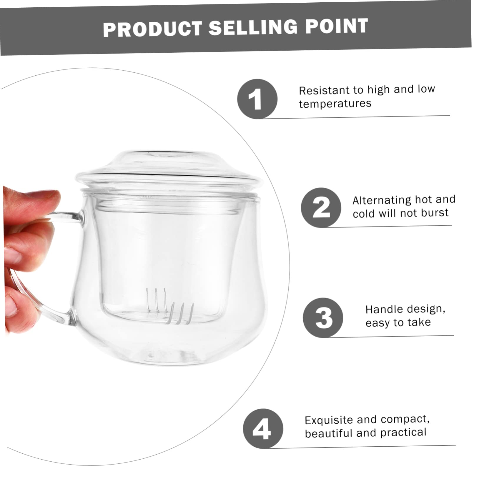 Cabilock 2pcs Heat Resistant Glass Tea Cups with Lid Handle Filtering Water Cup for Home Office Use Transparent Design present for Tea Lovers