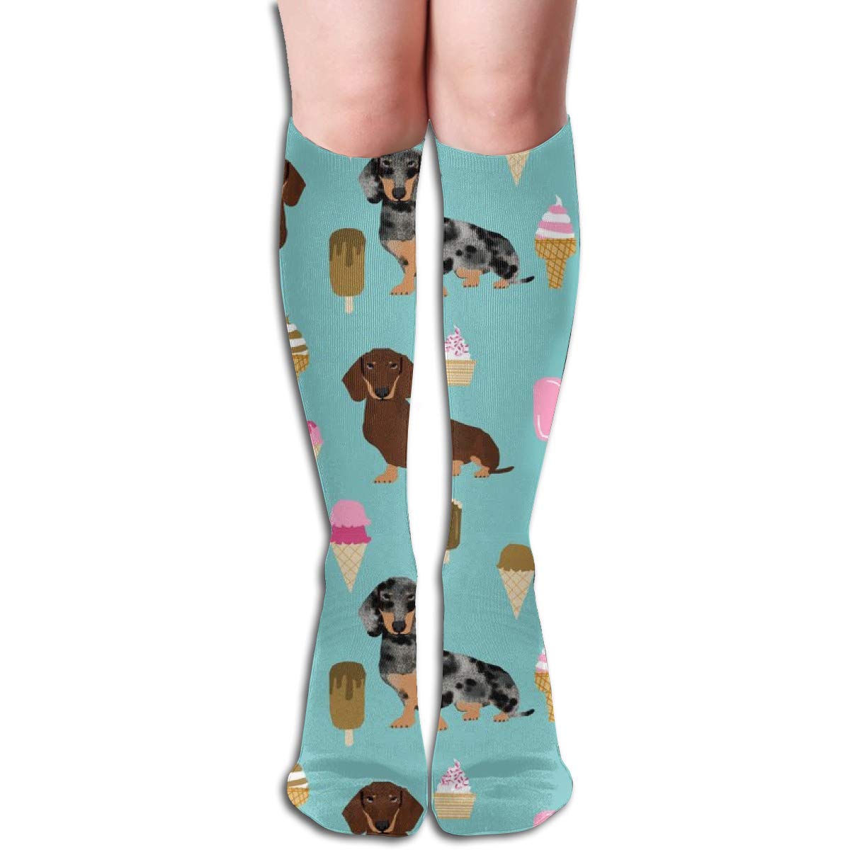 xinfub Doxie Ice Cream Fabric Dachshund Dogs And Ice Creams Fabric Bluemint Unisex Comfortable Crew Socks Athletic Casual Sock Best for Running, Athletic Sports, Flight Travel Comfortable 1695