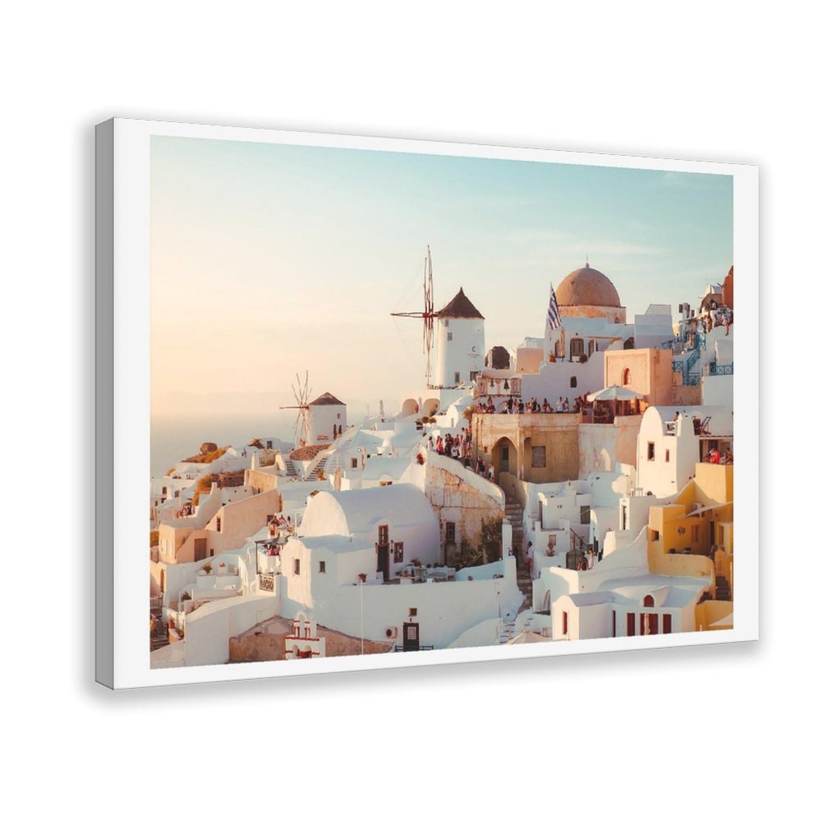 HEYANM Santorini Sunset Art Print Greek Island Windmills Mediterranean Decor Canvas Poster Bedroom Office Room Decor Gift Frame 16x24inch