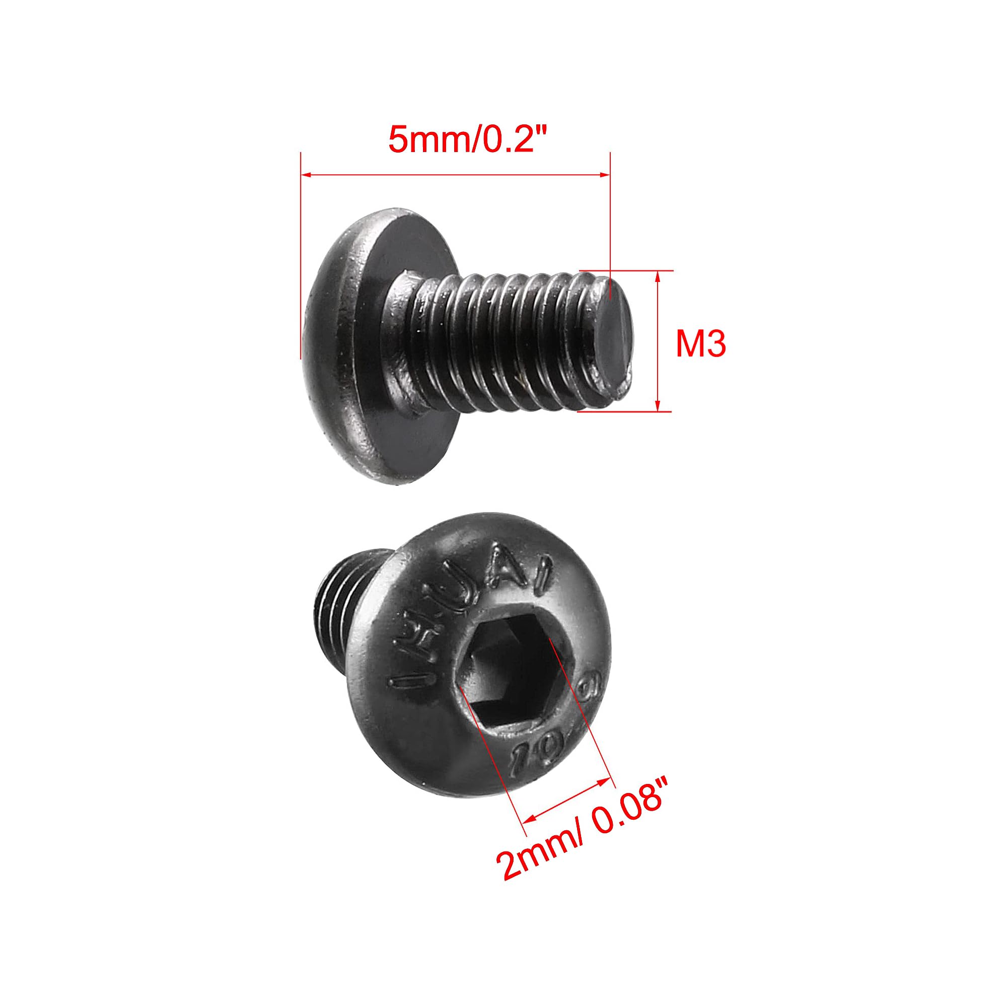 Unifizz M3x5mm Alloy Steel Button Head Hex Socket Cap Screw Bolt 100pcs, Black, M3 x 5mm - Image 2