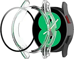 Capa Case Bumper com Película de Vidro Embutida marca 123smart Compativel com Galaxy Watch 4 e Watch 5 40mm Sm-R860 R865 SM-R900 R905 LTE - Transparente