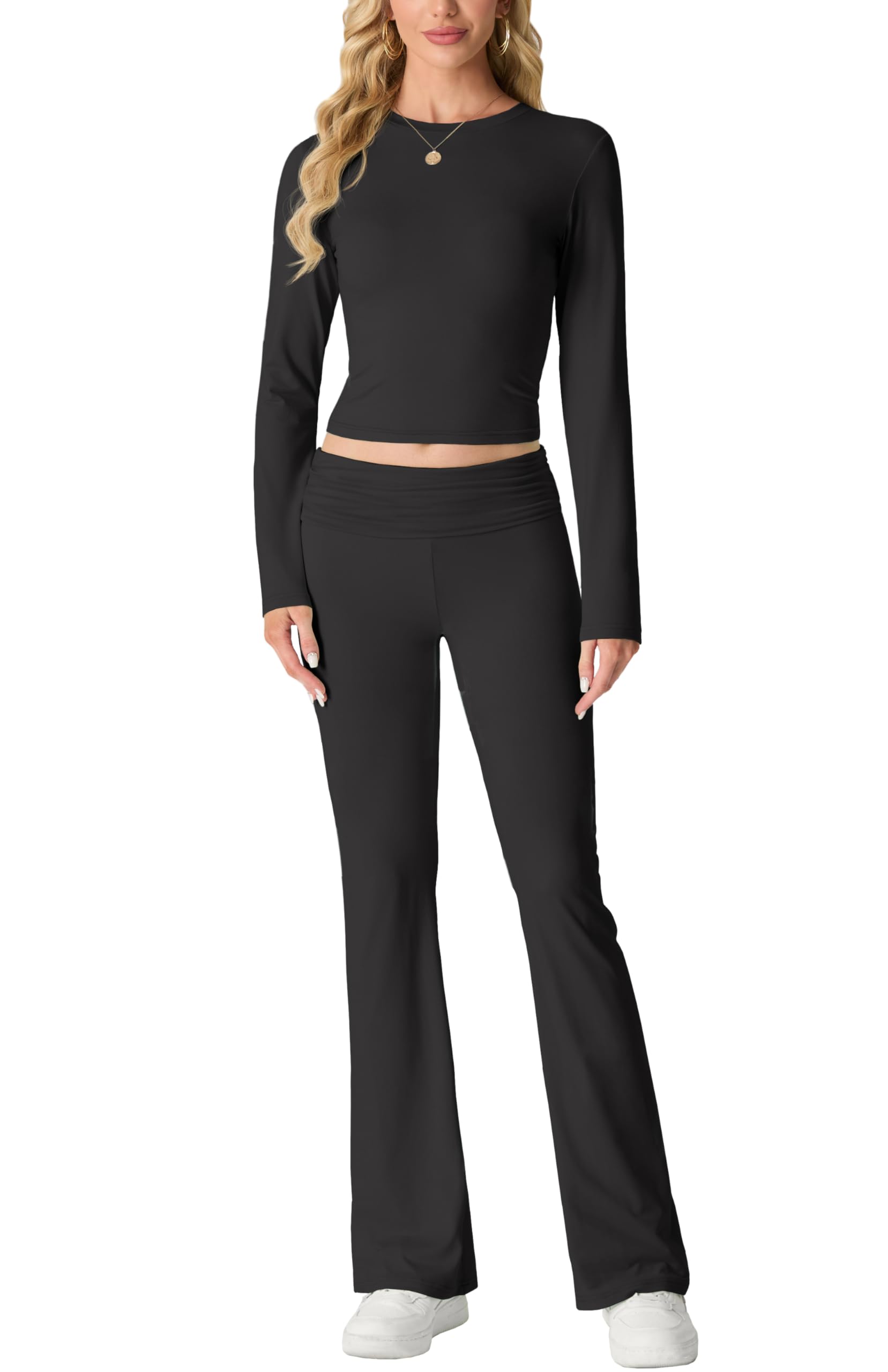 IWOLLENCE Hausanzug Damen Jogginganzug Set Lounge Set 2 Teiler Sportanzug Damen Y2K Outfit Homewear mit Crop Top und Schlaghosen
