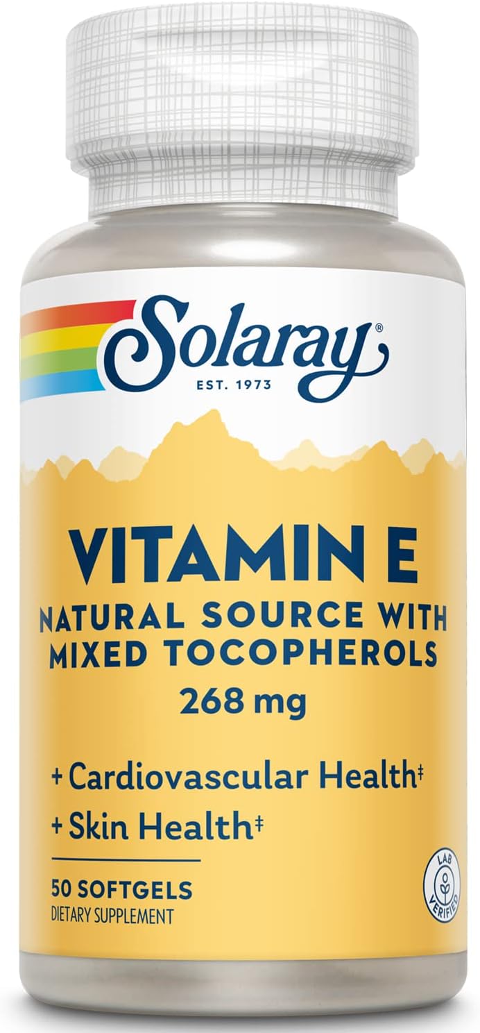 SOLARAY Vitamin E d-Alpha Tocopherol 268mg (400 IU) | Heart & Skin Health, Antioxidant Activity Support (50 CT)